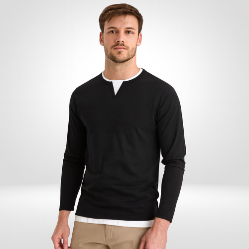 Heren Longsleeve T-shirt – Slim Fit met V-hals