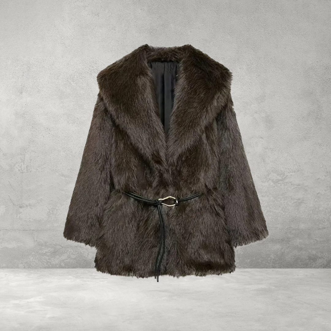 Vintage Faux Bontjas voor Dames – Luxe Herfst/Winterjas met Riem