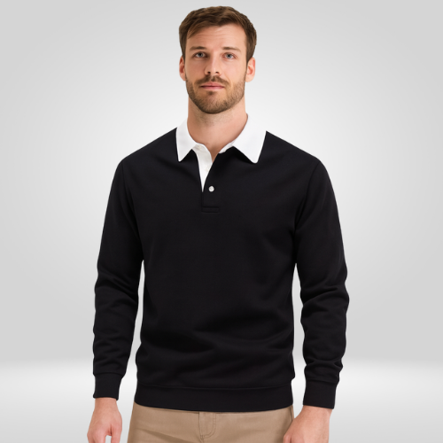 Heren Polo Lange Mouw – met Witte Kraag – Casual & Elegant