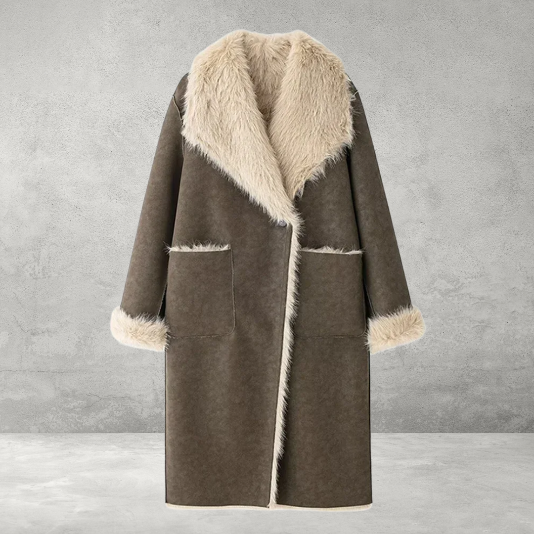 Vintage Leren Bontjas Dames - Lange Winterjas, Dubbelzijdig Chic