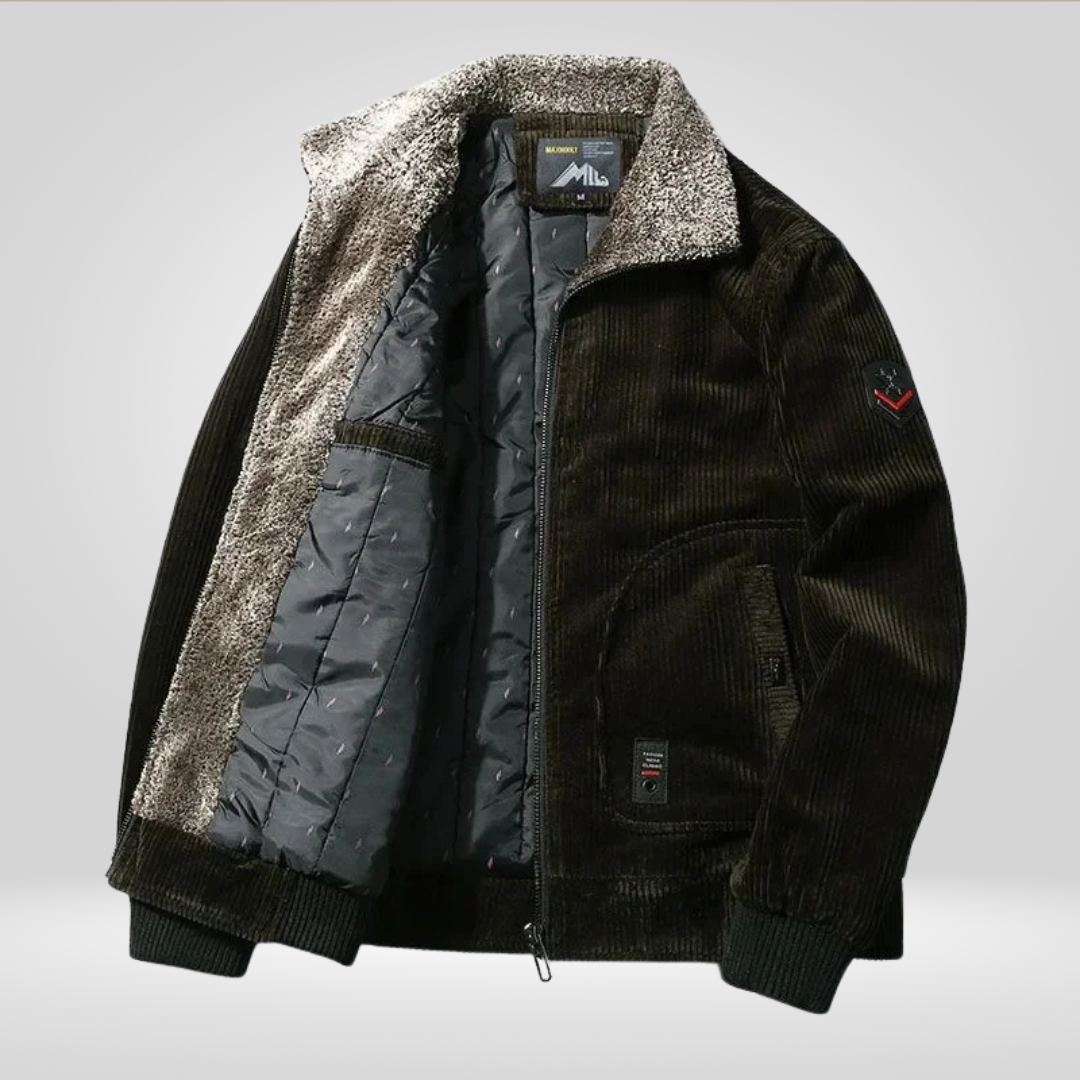 Heren Winterjas – Thermische Corduroy Jas met Bontkraag en Windbreaker Design