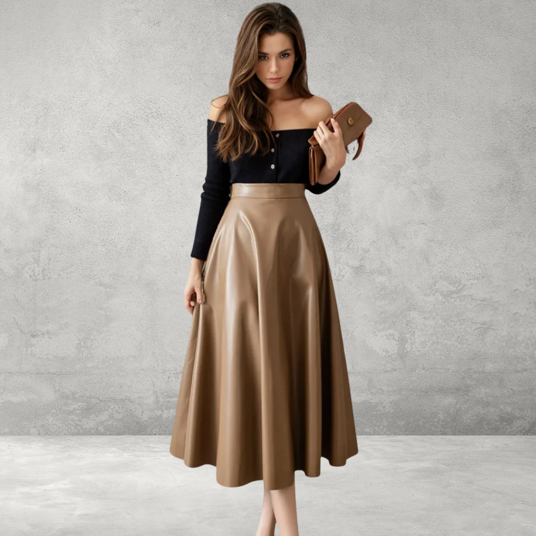 Dames Leren A-lijn Rok – Hoge Taille