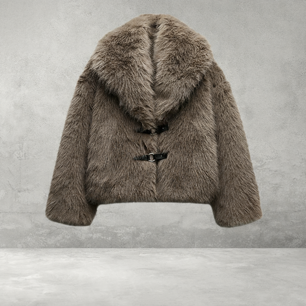 Bruine Faux Fur Winterjas met Riem & Knopen