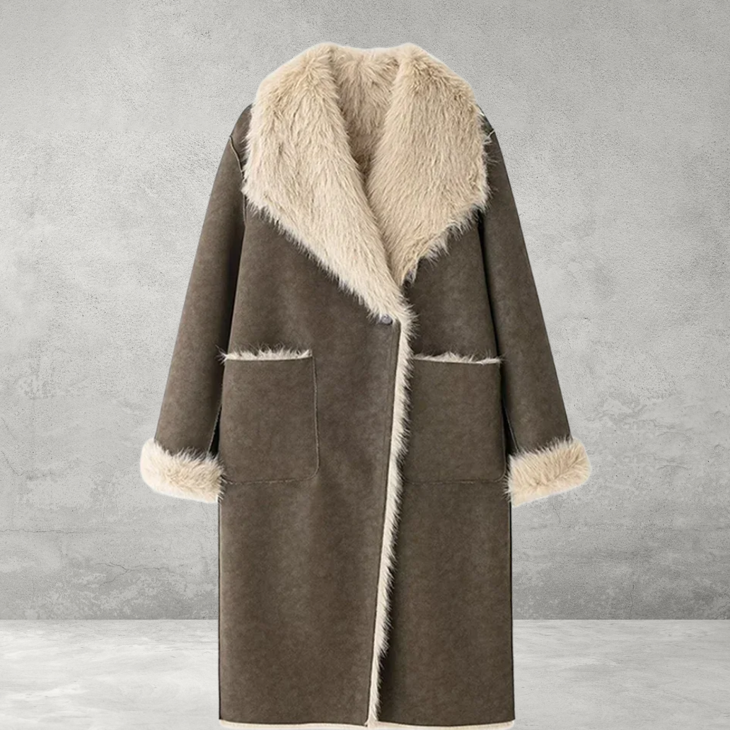 Vintage Leren Bontjas Dames - Lange Winterjas, Dubbelzijdig Chic