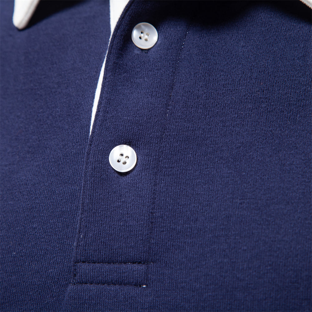 Heren Polo Lange Mouw – met Witte Kraag – Casual & Elegant