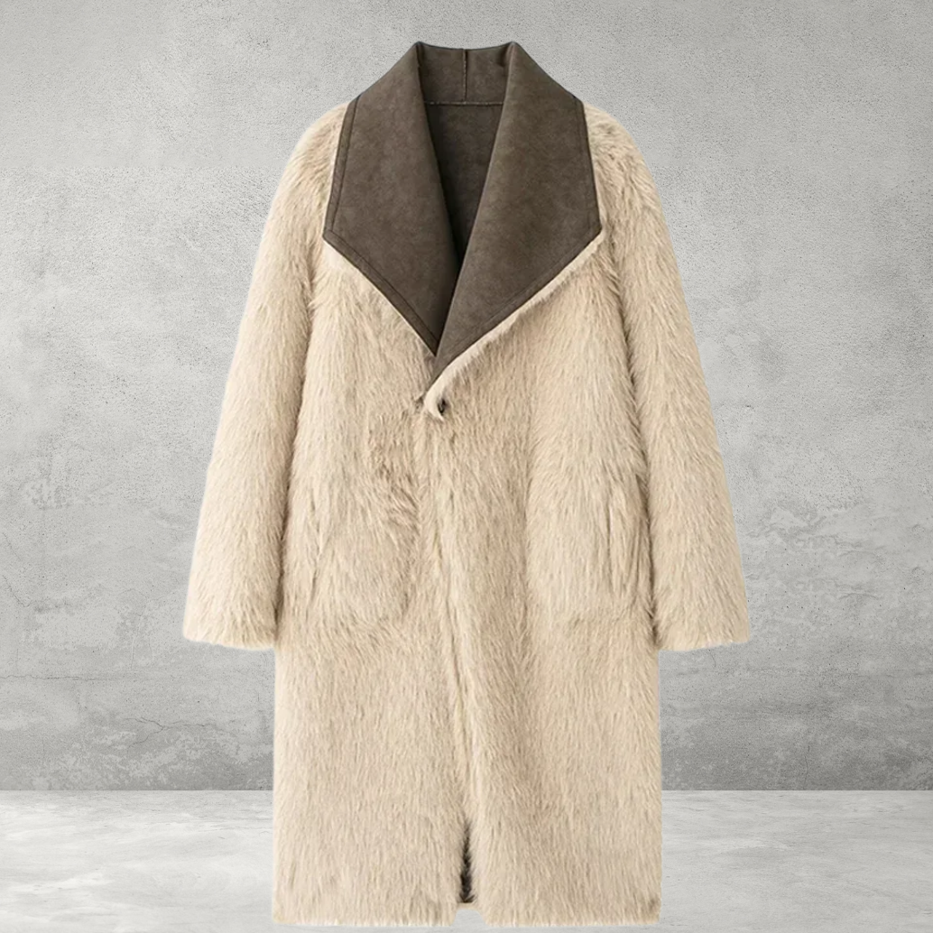 Vintage Leren Bontjas Dames - Lange Winterjas, Dubbelzijdig Chic