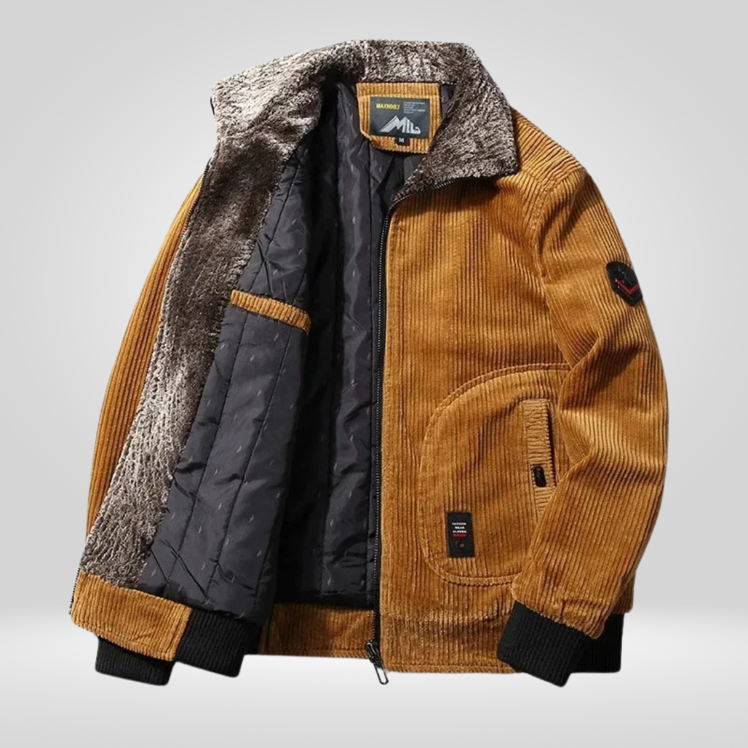 Heren Winterjas – Thermische Corduroy Jas met Bontkraag en Windbreaker Design
