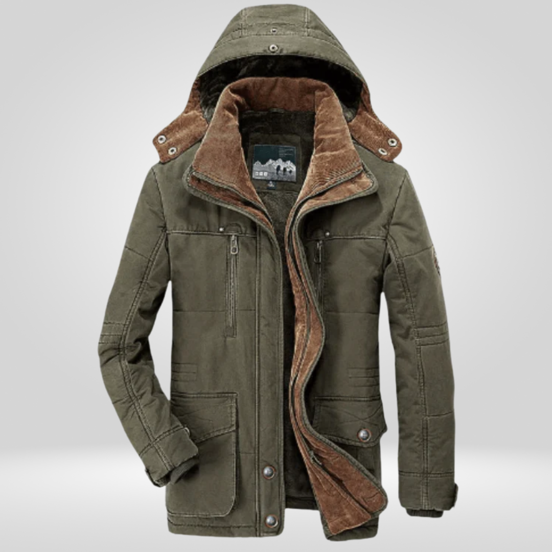 Dikke winter herenjas met capuchon en diepe zakken jas