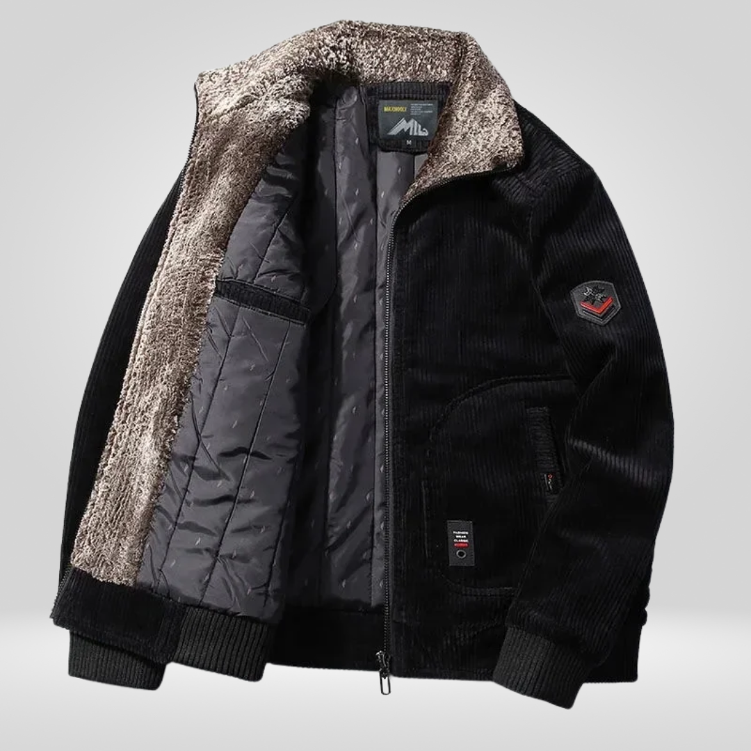 Heren Winterjas – Thermische Corduroy Jas met Bontkraag en Windbreaker Design