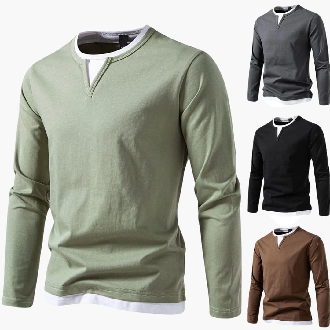 Heren Longsleeve T-shirt – Slim Fit met V-hals