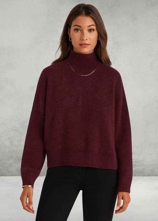 Dames Coltrui – Burgunder Rood Elegante Trui met Lange Mouwen