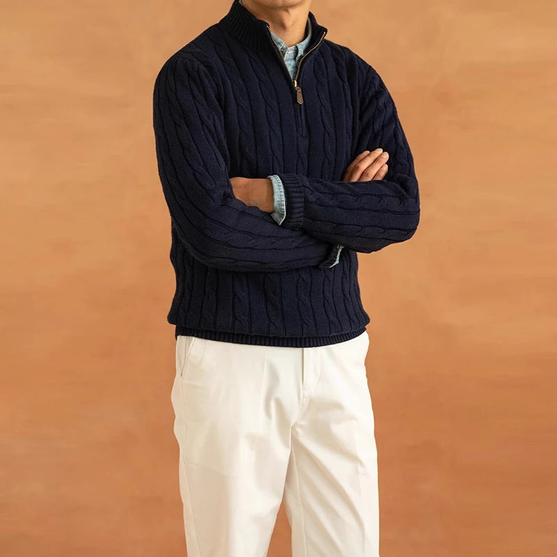 Heren Luxe Coltrui - Jacquard Gebreide Trui met Rits