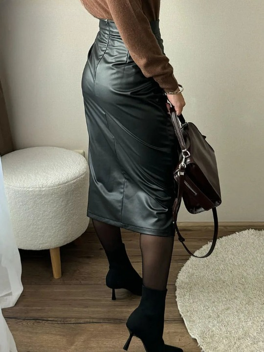 Dames Midi Rok – Hoge Taille, Met Rits