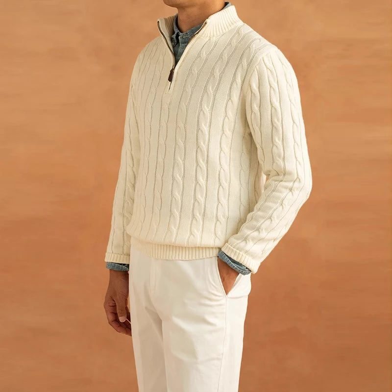 Heren Luxe Coltrui - Jacquard Gebreide Trui met Rits