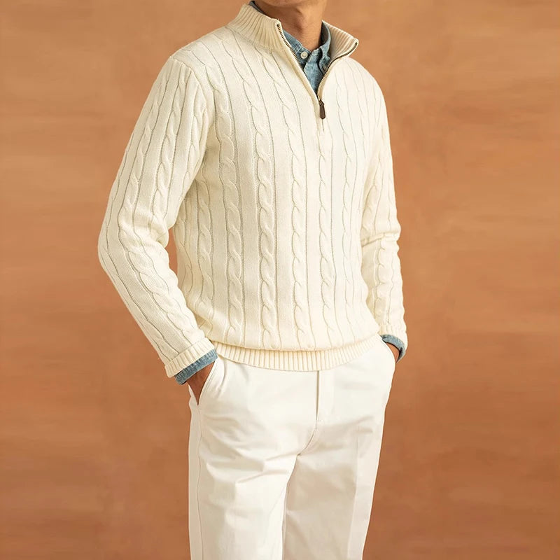 Heren Luxe Coltrui - Jacquard Gebreide Trui met Rits