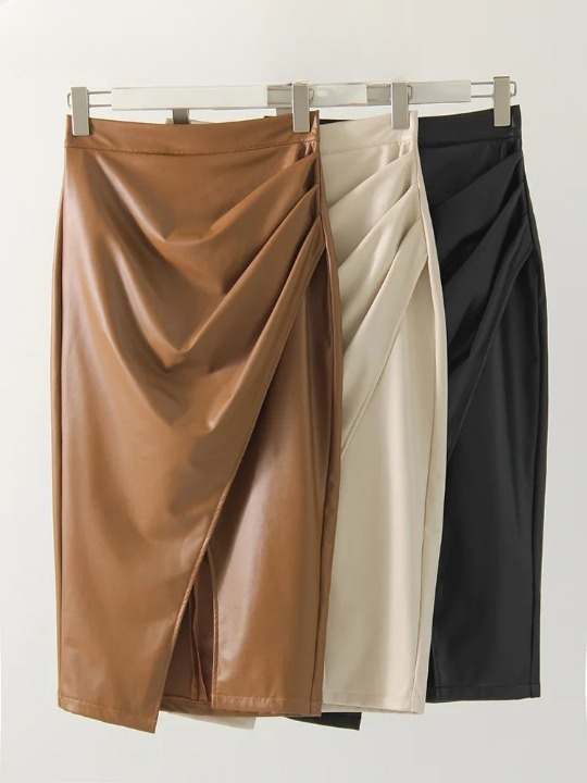 Dames Midi Rok – Hoge Taille, Met Rits