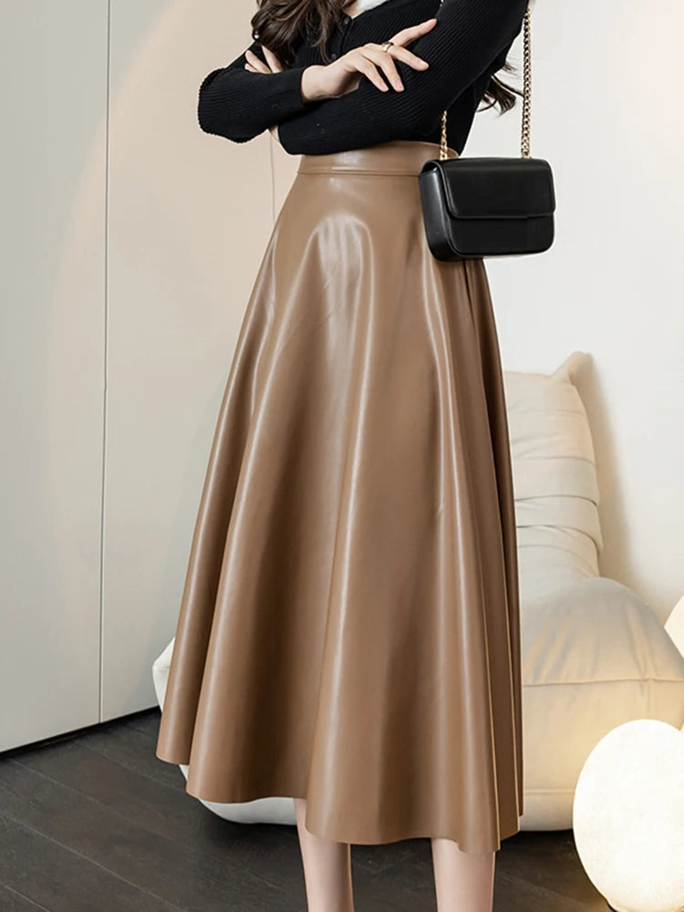 Dames Leren A-lijn Rok – Hoge Taille