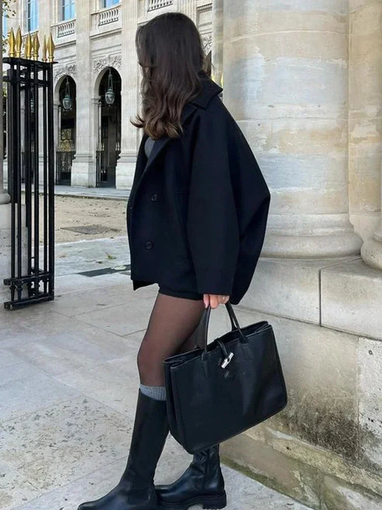 Dames Wolmix Jas – Oversized Revers Jas voor Lente en Herfst