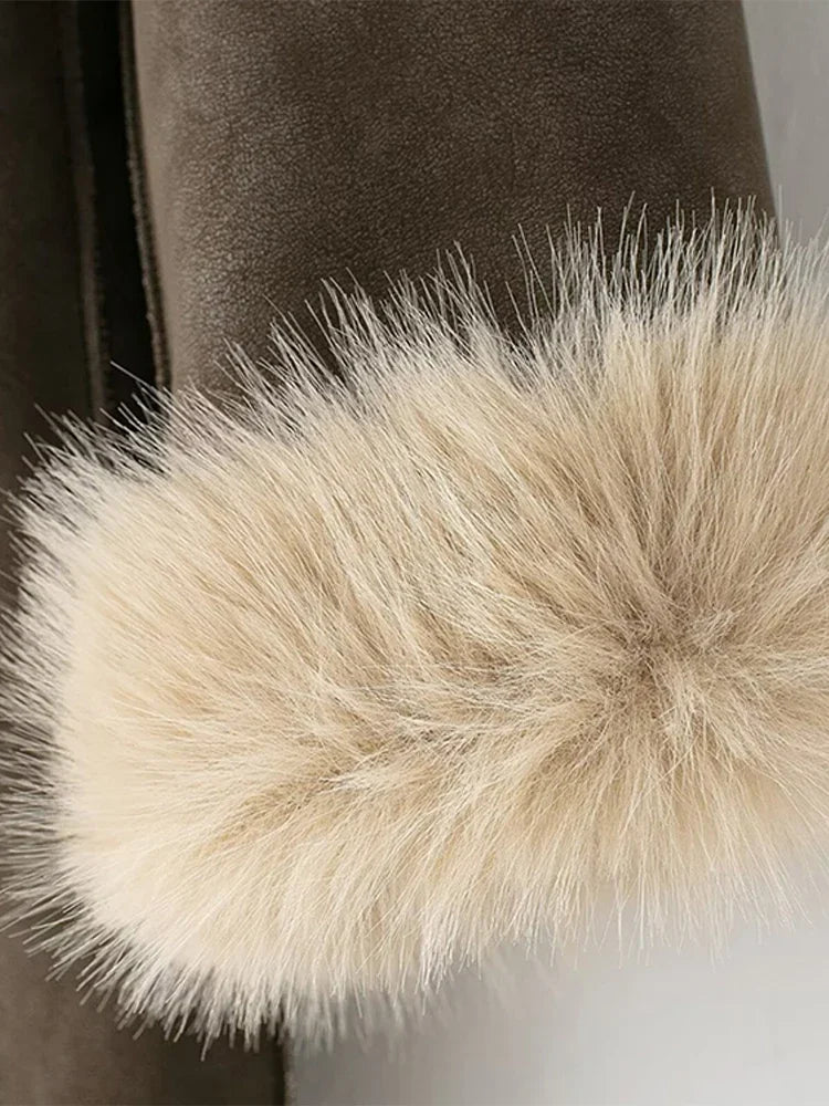 Vintage Leren Bontjas Dames - Lange Winterjas, Dubbelzijdig Chic