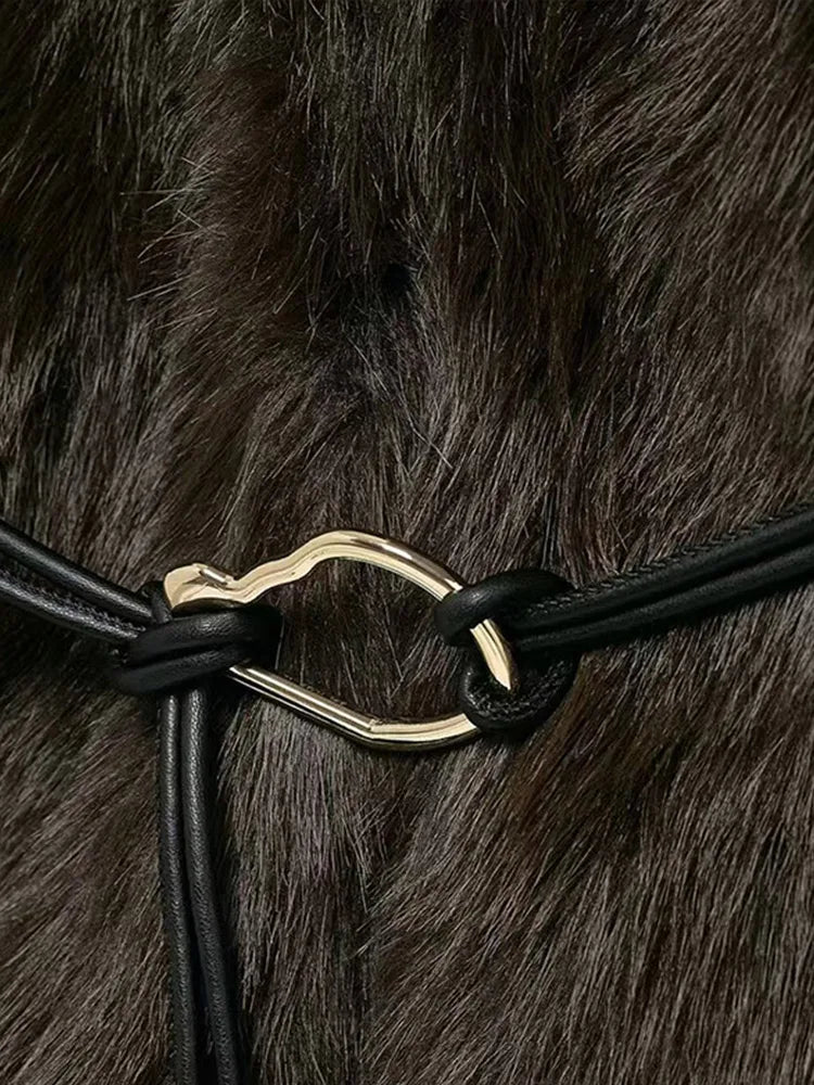 Vintage Faux Bontjas voor Dames – Luxe Herfst/Winterjas met Riem
