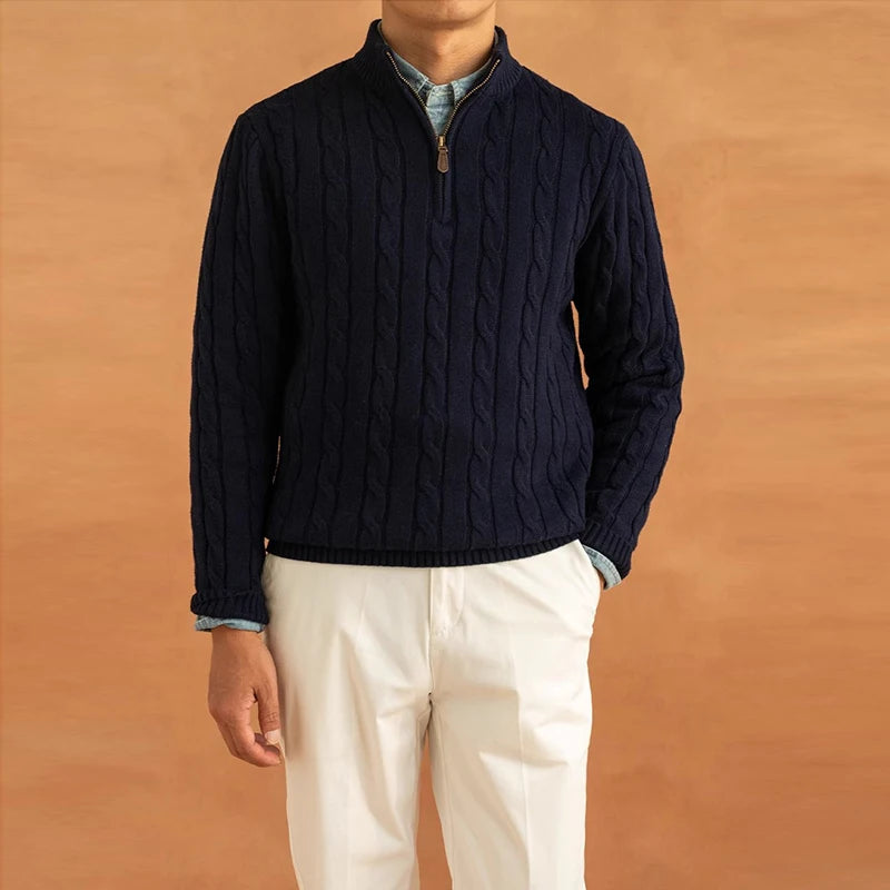 Heren Luxe Coltrui - Jacquard Gebreide Trui met Rits