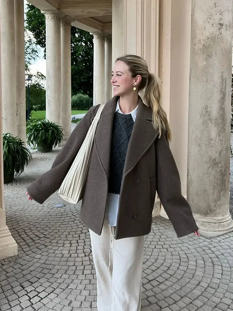 Vintage Dames Jas - Casual Wollen Overjas met Lapel en Lange Mouwen