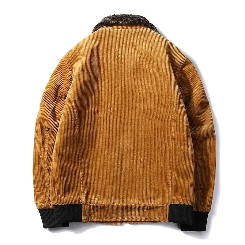 Heren Corduroy Jas met Bontkraag – Warme, Winddichte Winterjas
