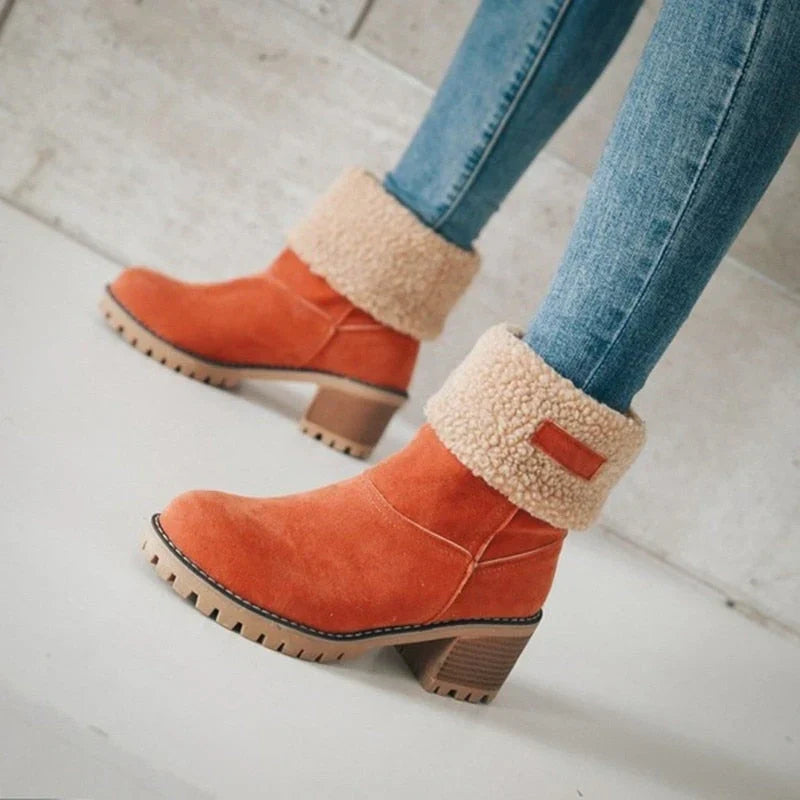 Dames Winterlaarzen – Dubbel Bont, Antislip Zool & Omklapbare Schacht
