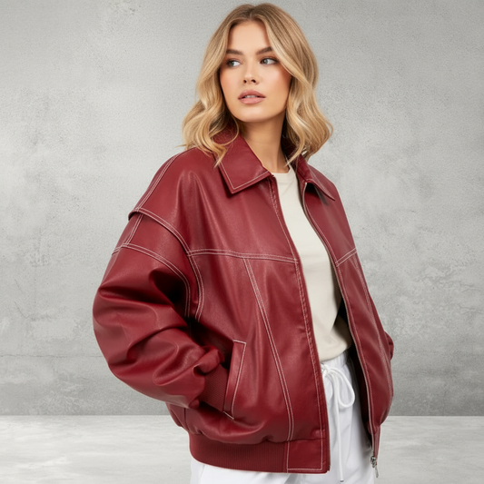 Dames Leren Oversized Jas – Rode Statement Jacket