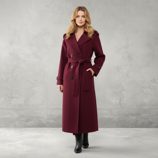 Dames Mantel – Bordeauxrode Oversized Jas van katoenmix