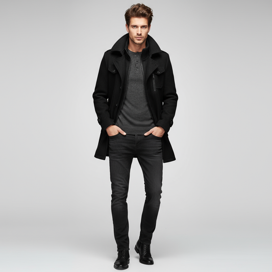 Heren Wintermantel – Luxe Wolmix Jas met Rits en Knopen