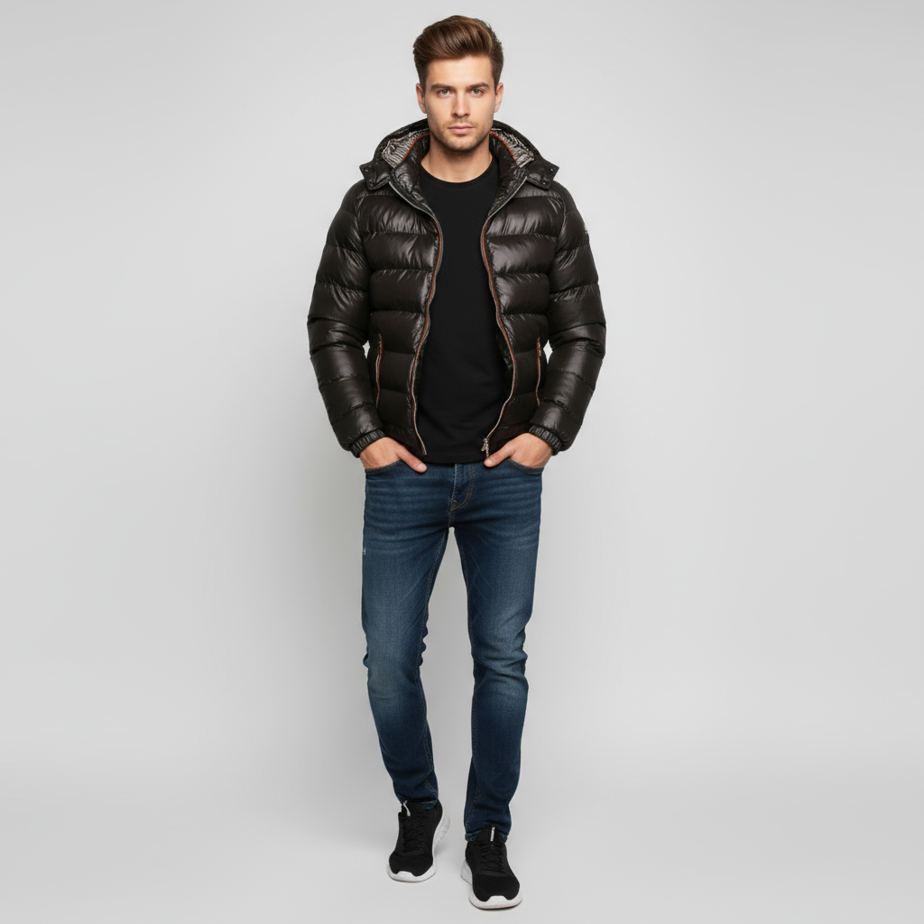 Heren Gewatteerde Winterjas – Warme Mantel met Capuchon
