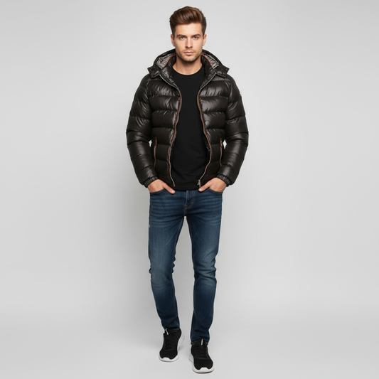 Heren Gewatteerde Winterjas – Warme Mantel met Capuchon