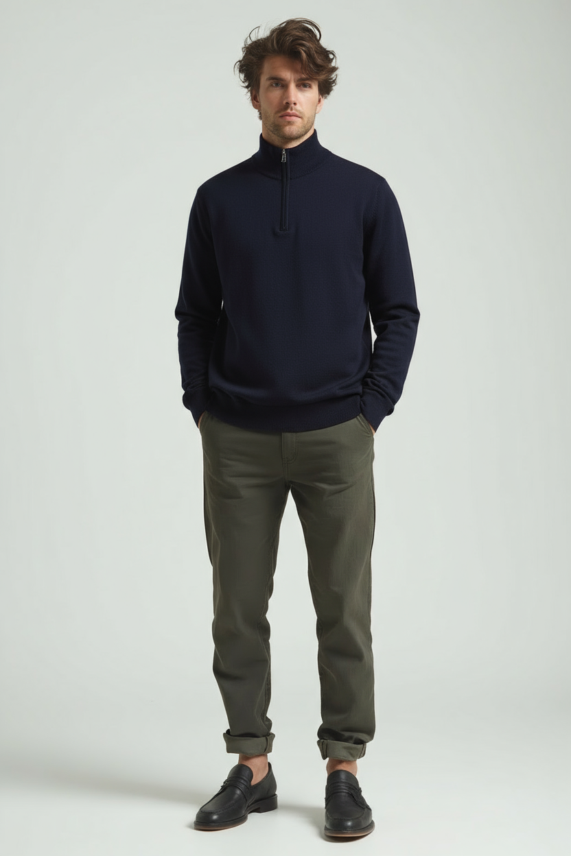 Heren Quarter Zip Trui – Slim Fit Sport Pullover met Mock Neck