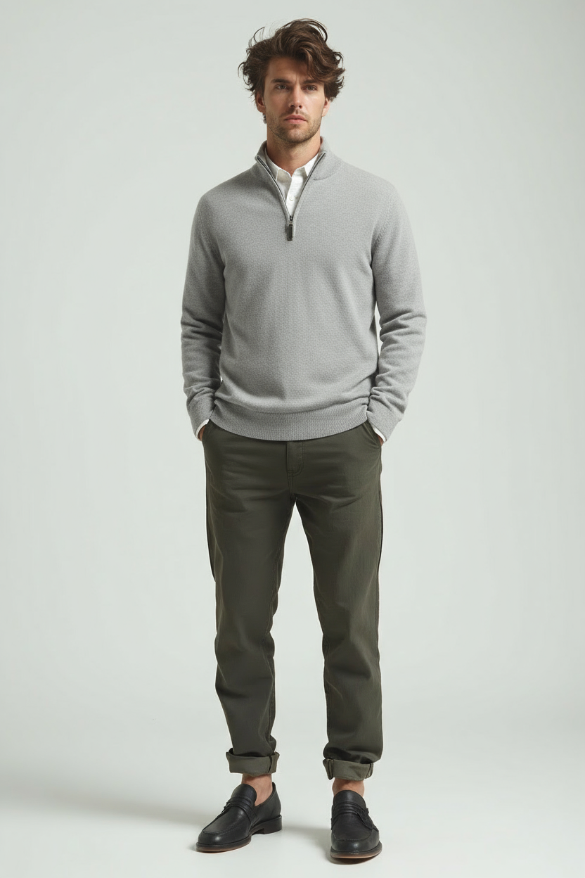 Heren Quarter Zip Trui – Slim Fit Sport Pullover met Mock Neck