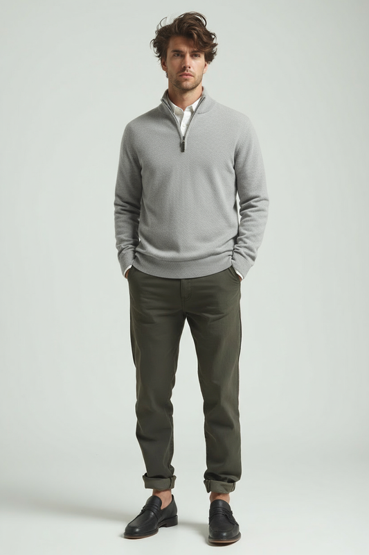 Heren Quarter Zip Trui – Slim Fit Sport Pullover met Mock Neck