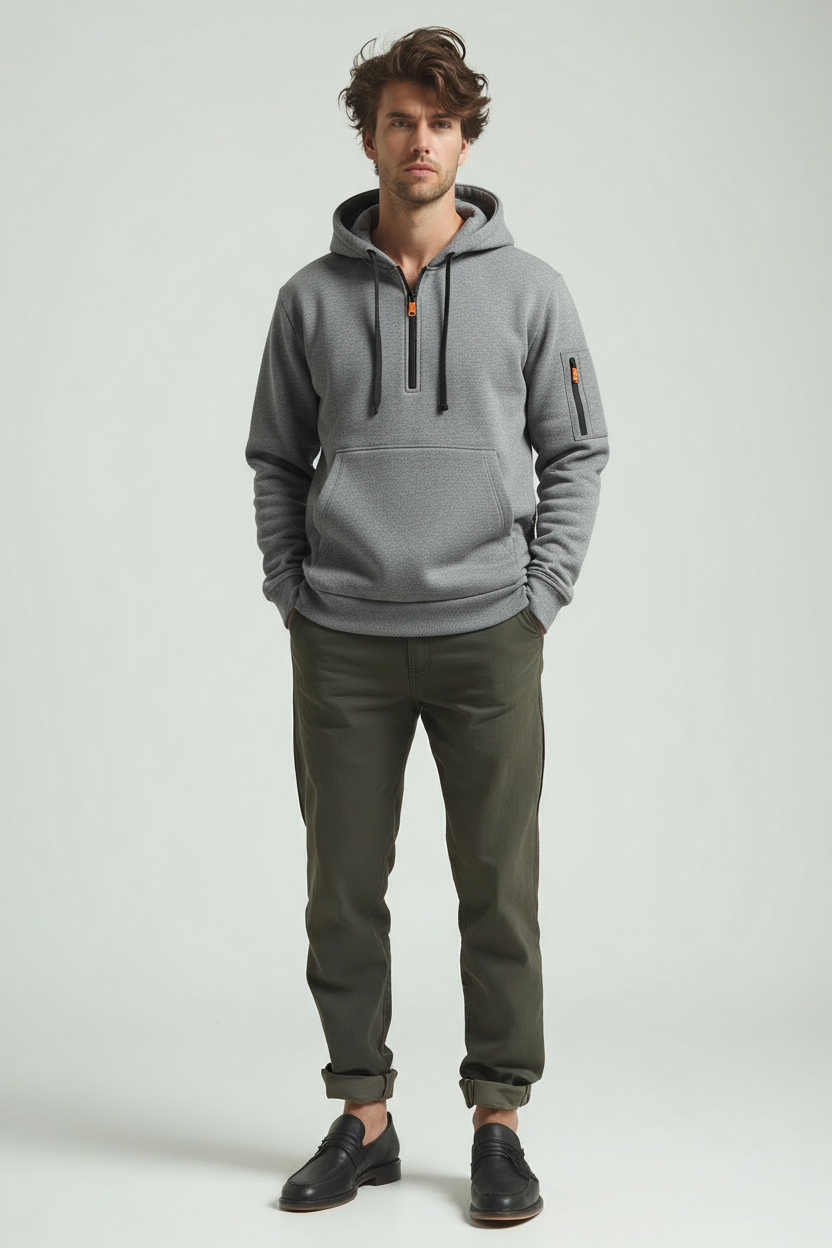 Heren Half Zip Hoodie – Comfortabele Urban Pullover met Zakken