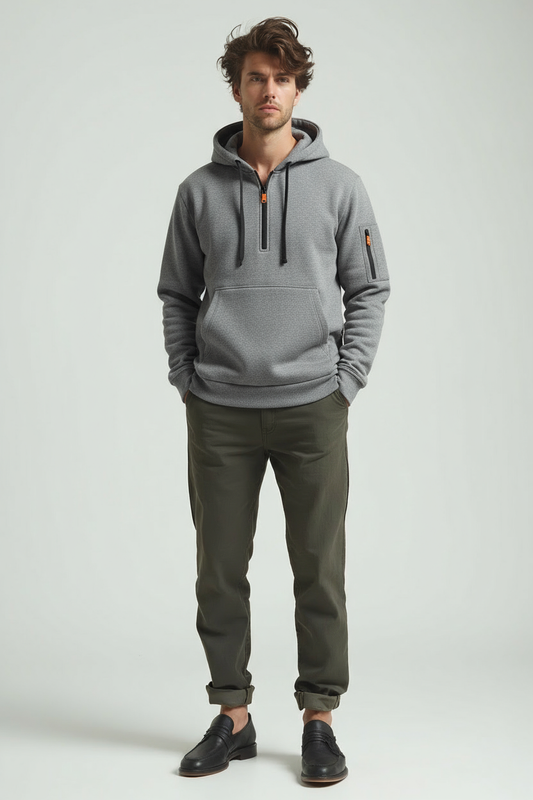 Heren Half Zip Hoodie – Comfortabele Urban Pullover met Zakken