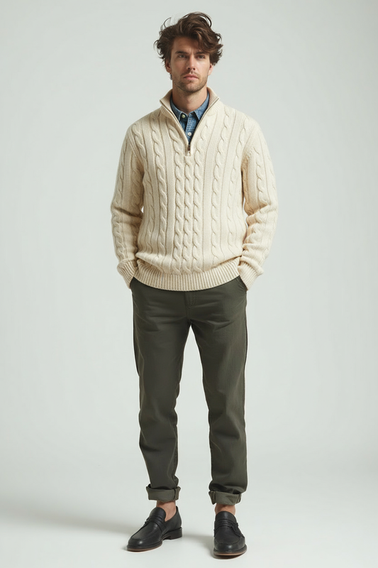Heren Luxe Coltrui - Jacquard Gebreide Trui met Rits