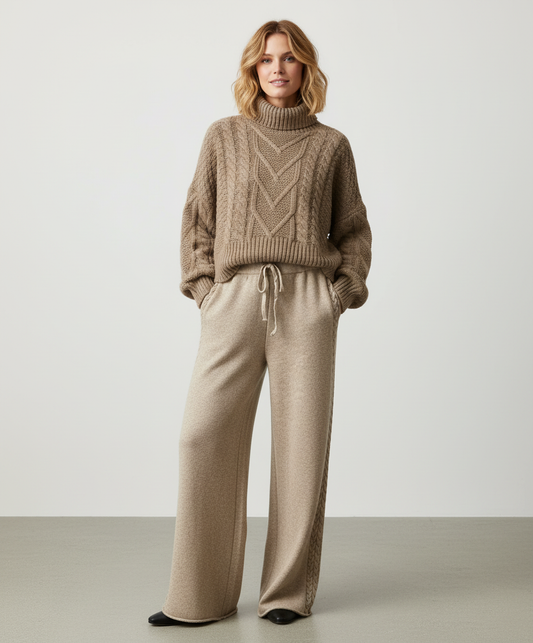 Dames Gebreide Set – Coltrui & Wijde Broek, Elegant en Comfortabel