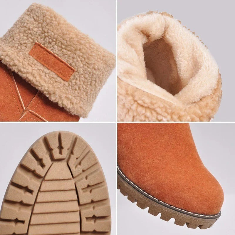Dames Winterlaarzen – Dubbel Bont, Antislip Zool & Omklapbare Schacht