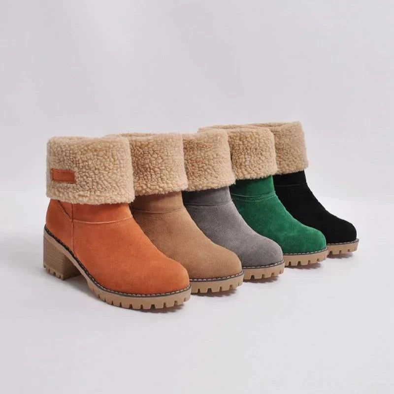 Dames Winterlaarzen – Dubbel Bont, Antislip Zool & Omklapbare Schacht