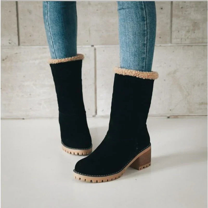 Dames Winterlaarzen – Dubbel Bont, Antislip Zool & Omklapbare Schacht