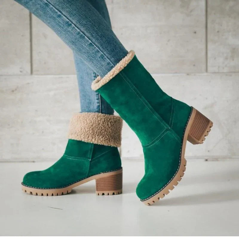 Dames Winterlaarzen – Dubbel Bont, Antislip Zool & Omklapbare Schacht