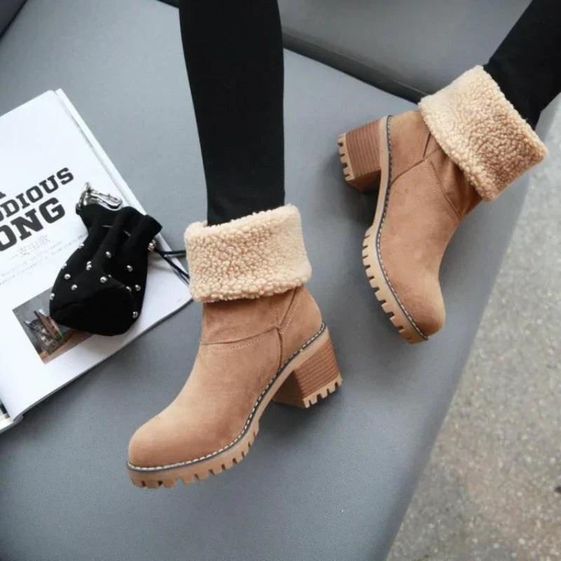 Dames Winterlaarzen – Dubbel Bont, Antislip Zool & Omklapbare Schacht