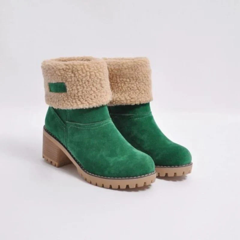 Dames Winterlaarzen – Dubbel Bont, Antislip Zool & Omklapbare Schacht