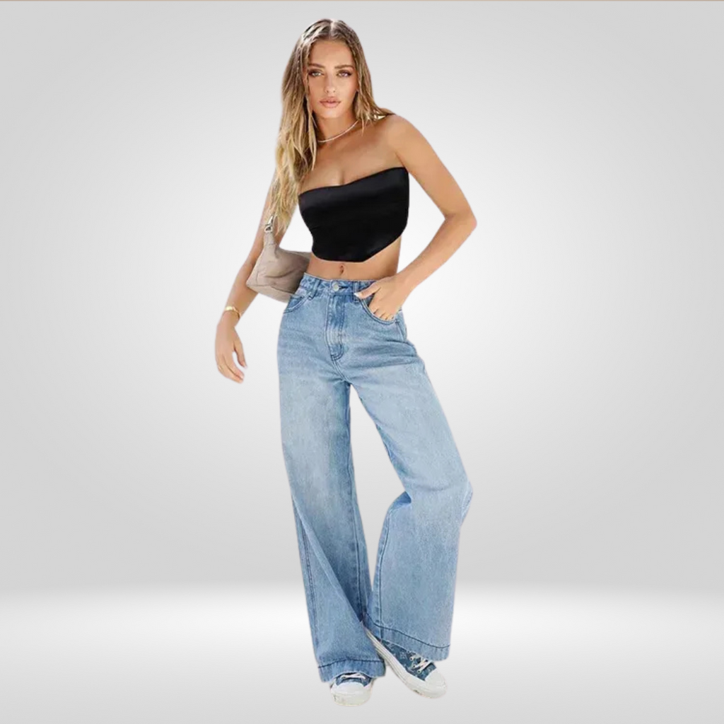 Hoge Taille Dames Jeans – Losse Pasvorm met Brede Pijpen