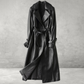 Lange Lederen Trenchcoat met Hoge Kraag voor Dames