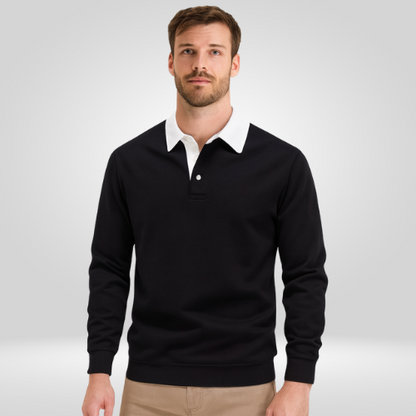 Heren Polo Lange Mouw – met Witte Kraag – Casual & Elegant