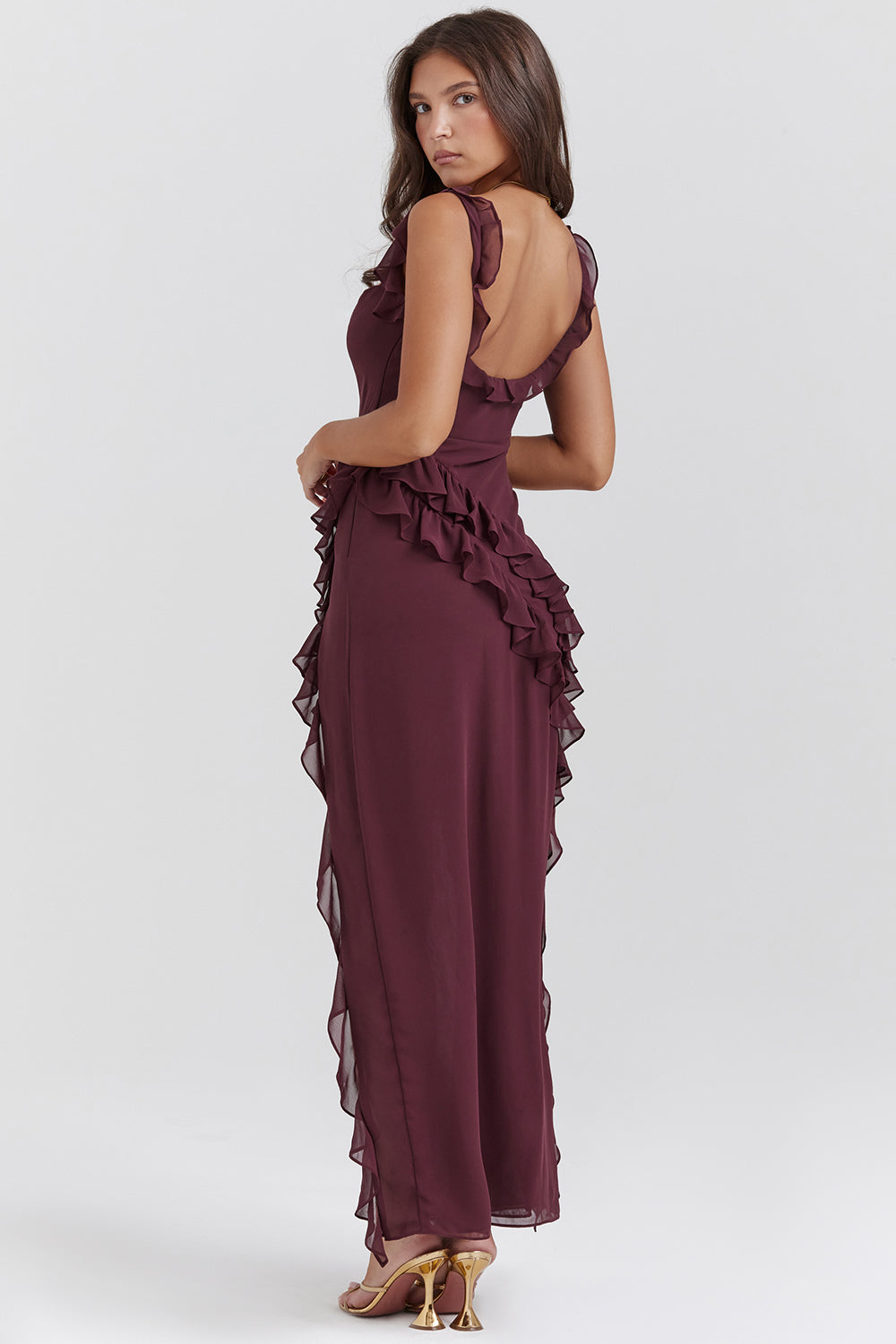 Dames Ruffle Maxi Jurk – Mouwloos, Elegante Pasvorm & Zomerlook